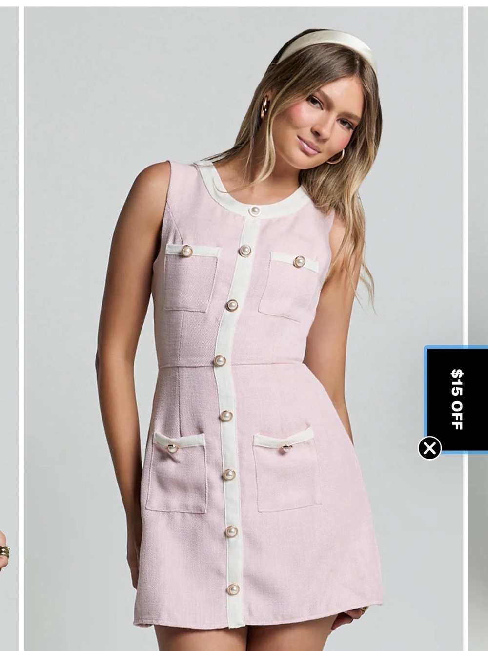 Showpo Pink Tweed Sleeveless Button-Front Mini Dress